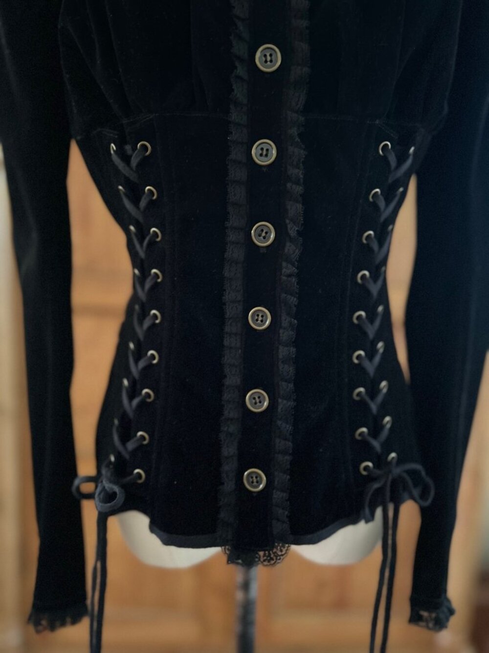 ***SOLD***Vintage Betsey Johnson Button Corset Velvet Blouse/Jacket - Picture 4 of 13